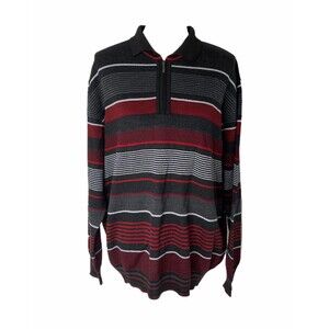 Montechiaro Men’s Sweater Red White Grey and Black Striped 1/4 Zip Size XXL